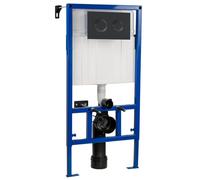 Hudson Reed Mid Height Concealed Cistern with Wall Frame and Black Dual Flush Plate with Round Buttons | Matt Black | Stainless Steel | 520mm x 890mm x 204mm