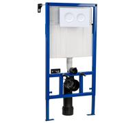 Hudson Reed Mid Height Concealed Cistern with Wall Frame and Dual Flush Plate with Round Buttons | White | Stainless Steel | 520mm x 890mm x 204mm