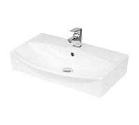 Hudson Reed NBV165 Chancery 500mm Basin & Pedestal (2 Tap Hole) Modern Rectangular Bathroom Counter Top Basin Sink, White, 600mm