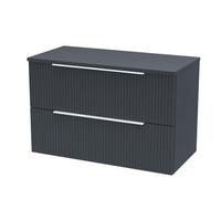Hudson Reed Nuie Fluted Wall Hung 2-Drawer Vanity Unit & Black Laminate Worktop, Sleek Counter Top Vanity Unit In Soft Black, 800mm
