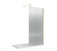 Hudson Reed Nuie Fluted Wetroom Screen With Support Bar, Durable Toughened Safety Glass Wet Room Glass Panel In Brushed Brass, 800 X 1950mm