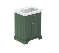 Hudson Reed Old London 600mm Floor Standing 2 Door Vanity Unit & 0 Tap Hole Fireclay Basin-Hunter Green