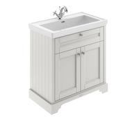 Hudson Reed LOF406 Old London Traditional Bathroom Floor Standing 2 Door Vanity Unit & 1 Tap Hole Fireclay Basin, 800mm, Timeless Sand