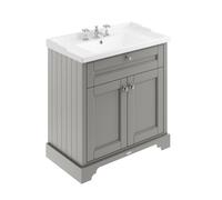 Hudson Reed Old London 800mm Floor Standing 2 Door Vanity Unit With 3 Tap Hole Ceramic Basin-Storm Grey