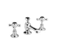 Hudson Reed Old London BC307HX Topaz | Traditional Bathroom 3 Hole Basin Mixer Taps with Crosshead Handles and Hexagonal Collars with Pop-Up Waste, 94mm x 246mm, Chrome/White, 3TH, Set of 3 Pieces