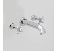 Old London BC309HX Topaz | Traditional Bathroom Wall Mounted Bath Spout and Top Taps with Crosshead Handles and Hexagonal Collars, 69mm x 218mm, Chrome/White