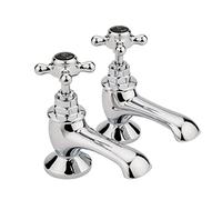 Hudson Reed Old London BC402HX Topaz | Traditional Bathroom Single Bath Taps with Crosshead Handles and Hexagonal Collars, 137mm x 66mm, Chrome/Black Hexagonal Collar