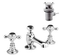 Hudson Reed Topaz Black Crosshead Hexagonal Collar 3 Hole Basin Mixer