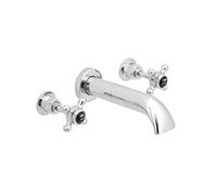 Hudson Reed Old London BC409HX Topaz | Traditional Bathroom Wall Mounted Top Crosshead Handles and Hexagonal Collars, 69mm x 218mm, Chrome/Black, Bath Spout and Stop Taps