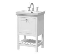 Hudson Reed Old London Bexley Floor Standing 1 Drawer Vanity & 3 Tap Hole Fireclay Basin, Stylish Vanity Unit With Basin, Pure White, 500mm