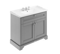 Hudson Reed Old London Storm Grey 1020mm Floor Standing 2 Door Vanity Unit With 3 Tap Hole Ceramic B-Storm Grey
