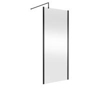 Hudson Reed WRSOBP90 Modern Bathroom Outer Framed Wall Fixed Wetroom Screen with Support Arm, 900mm, Matt Black