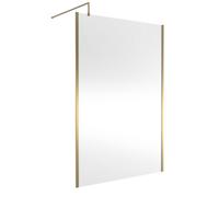 Hudson Reed WRSOBB14 Modern Bathroom Outer Framed Wall Fixed Wetroom Screen with Support Arm, 1400mm, Brushed Brass