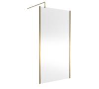 Hudson Reed 1100mm Outer Framed Wetroom Screen With Support Bar - Brushed Brass