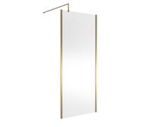 Hudson Reed 900mm Outer Framed Wetroom Screen With Support Bar - Brushed Brass