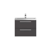 Hudson Reed Quartet Wall Hung 2 Drawer Vanity Unit and Polymarble Basin | Gloss Grey | MFC | 720mm
