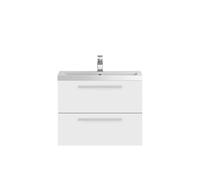 Hudson Reed Quartet Wall Hung 2 Drawer Vanity Unit and Polymarble Basin | Gloss White | MFC | 720mm