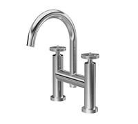 Hudson Reed TIW353 Revolution ǀ Modern Bathroom Industrial Inspired Deck Mounted Bath Filler Tap with Two Round Handles, 319mm x 230mm, Chrome