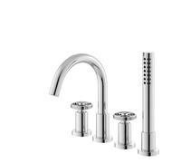 Hudson Reed TIW334 Revolution ǀ Modern Bathroom Industrial Inspired 4 Tap Hole Bath Shower Mixer Tap with Two Round Handles, Swivel Spout, Shower Kit and Hose Retainer, 236mm x 345mm, Chrome