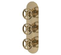 Hudson Reed Revolution Industrial Triple Concealed Thermostatic Shower Valve and Diverter with 3 Outlets | Brushed Brass | 80mm x 280mm x 145mm