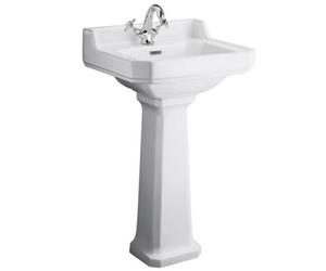 Hudson Reed Richmond 500X350 White Vitreous China Basin & Pedestal - 1 Tap, Gloss, 5-Year Guarantee