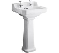 Hudson Reed Richmond 500X350mm Comfort-Height Pedestal Basin, 2 Tap Holes, White Gloss (Ccr031)