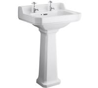 Hudson Reed Richmond 560 X 450 mm 2-Tap White Vitreous China Basin With Comfort-Height Pedestal