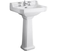 Hudson Reed Richmond 560X450mm Comfort-Height Basin With Full Pedestal, 3 Tap Holes, White Gloss (Ccr028)