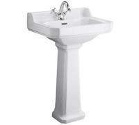 Hudson Reed Richmond 560X450mm White Vitreous China Basin & Pedestal, 1 Tap Hole, Gloss Finish