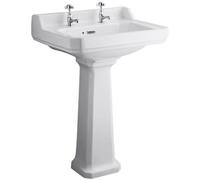 Hudson Reed Richmond 595 X 470 mm Comfort-Height 2-Hole White Basin With Pedestal Ccr026