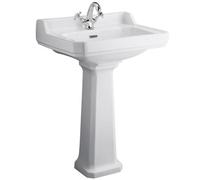 Hudson Reed Richmond 595 X 470mm White Vitreous China Basin & Pedestal, 1 Tap Hole, Gloss