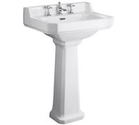 Hudson Reed Richmond 595X450mm Pedestal Basin, White Gloss, 3 Tap Holes