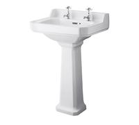 Hudson Reed Richmond Basin with Full Pedestal 560mm Wide - 2 Tap Hole
