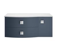 Hudson Reed SAR303L Sarenna Modern Bathroom Wall Hung 2 Drawer 1 Door Vanity Unit with Marble Worktop, LH, 1000mm, Mineral Blue/White Marble