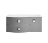 Hudson Reed Sarenna Wall Hung Vanity Unit with Left Hand Curved White Marble Worktop | Satin Dove Grey | MDF | 1000mm
