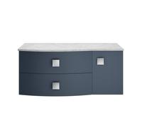 Hudson Reed Sarenna Wall Hung Vanity Unit with Left Hand Curved Grey Marble Worktop | Satin Mineral Blue | MDF | 1000mm
