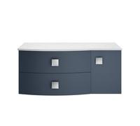 Hudson Reed Sarenna Wall Hung Lh 2 Drawer 1 Door Vanity Unit & White Marble Top, Mineral Blue, 1012 X 504 X 446mm
