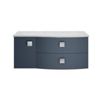 Hudson Reed Sarenna Wall Hung Vanity Unit with Right Hand Curved Grey Marble Worktop | Satin Mineral Blue | MDF | 1000mm