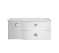 Hudson Reed Sarenna Wall Hung Vanity Unit with Right Hand Curved Grey Marble Worktop | Satin Moon White | MDF | 1000mm