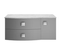 Hudson Reed Sarenna Wall Hung Vanity Unit with Left Hand Curved Grey Marble Worktop | Satin Dove Grey | MDF | 1000mm