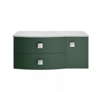 Hudson Reed Sarenna Wall Hung Vanity Unit with Left Hand Curved Grey Marble Worktop | Satin Hunter Green | MFC | 1000mm