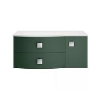 Hudson Reed Sarenna Wall Hung Vanity Unit with Left Hand Curved White Marble Worktop | Satin Hunter Green | MFC | 1000mm