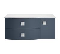 Hudson Reed Sarenna Wall Hung Vanity Unit with Left Hand Curved White Marble Worktop | Satin Mineral Blue | MDF | 1000mm