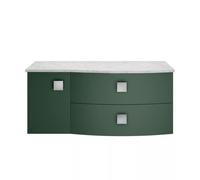 Hudson Reed Sarenna Wall Hung Vanity Unit with Right Hand Curved Grey Marble Worktop | Satin Hunter Green | MFC | 1000mm