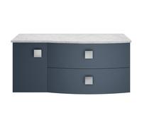 Hudson Reed Sarenna Wall Hung Vanity Unit with Right Hand Curved Grey Marble Worktop | Satin Mineral Blue | MDF | 1000mm