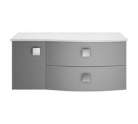 Hudson Reed Sarenna Wall Hung Vanity Unit with Right Hand Curved White Marble Worktop | Satin Dove Grey | MDF | 1000mm