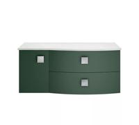 Hudson Reed Sarenna Wall Hung Vanity Unit with Right Hand Curved White Marble Worktop | Satin Hunter Green | MFC | 1000mm