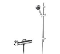 Hudson Reed SBR101BV1 Shower Bundle ǀ Modern Bathroom Round Thermostatic Bar Valve and Round Linear Slide Rail Kit with Multi-Function Handset, Chrome