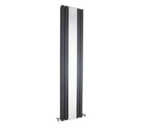 Hudson Reed Sloane Wall Hung Vertical Double Panel Designer Radiator With Mirror In Anthracite, 1800 X 381mm