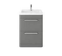Hudson Reed SOL201A Solar Modern Bathroom Floor Standing Vanity Unit Cabinet with 2 Drawers and Ceramic 40mm Profile Basin, Cool Grey